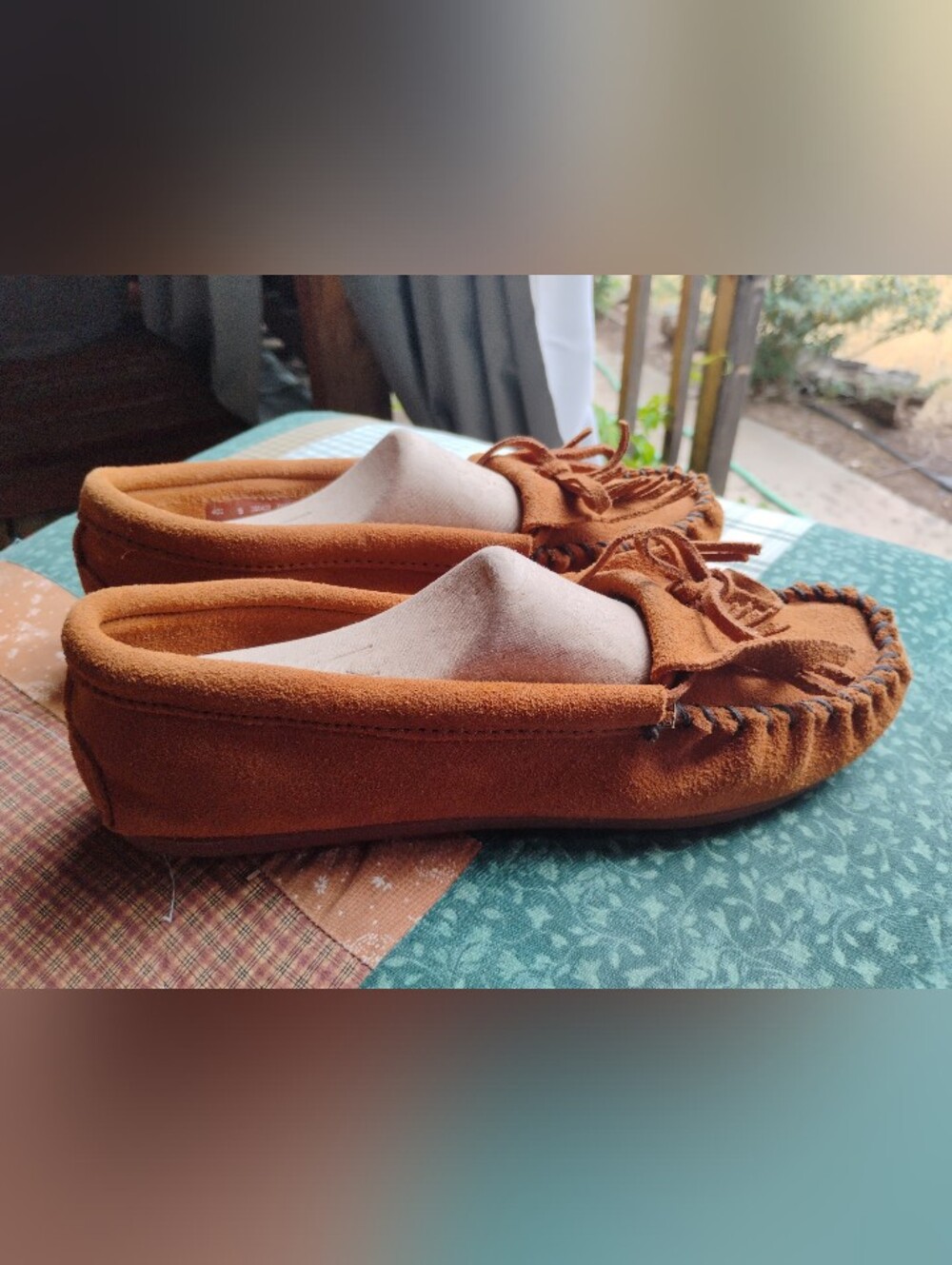 Minnetonka 402 Womens Sz 9 Brown Suede Fringe Non Skid Sole Moccasin Flat Shoes - Picture 7 of 8